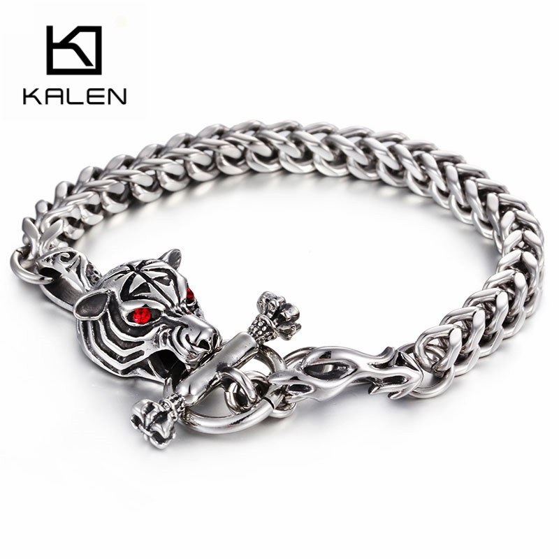 Men Accessories Bd - KALEN ステンレス鋼レッドアイズタイガーヘッドブレスレット男性用高光沢ドラゴンチャームゴシックメンズアニマルジュエリーアクセサリーギフト