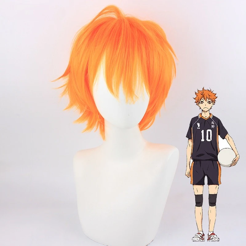 Men'S Volleyball Accessories - 日本のアニメ「ハイキュー!!」 リトルバレーボール 日向翔陽 オレンジ コスプレウィッグ 高温シルク