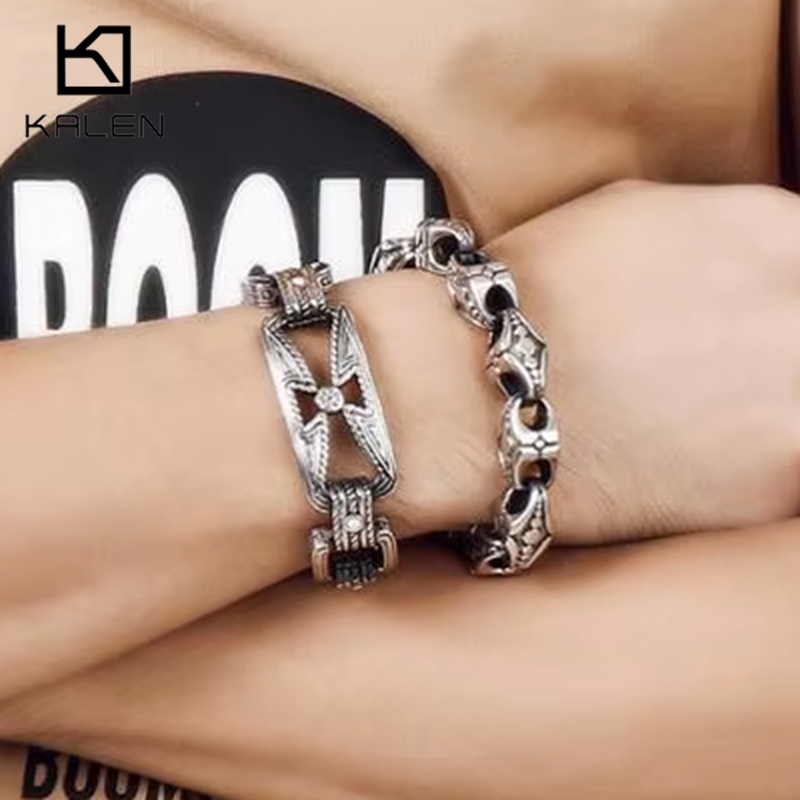 Men Accessories Bd - KALEN パンククロスブレスレットメンズステンレス鋼 21.5 センチメートル 22 センチメートルクロスクルーズチャームブレスレットヘビーチャンキーバングルジュエリーアクセサリー
