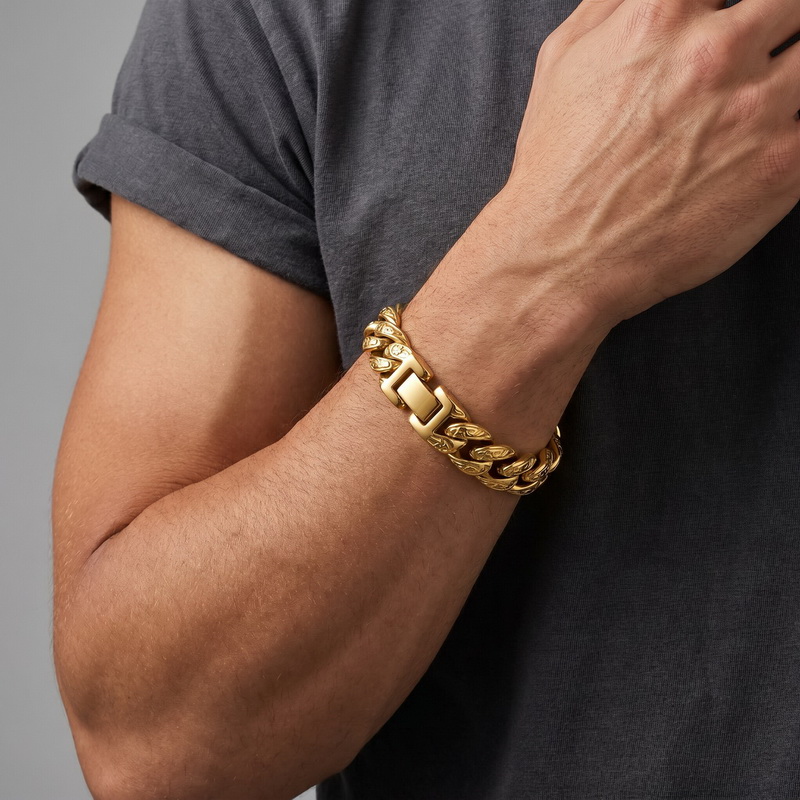 Men Accessories Bd - 男性用ブレスレット オム 13MM幅 ステンレススチール カーブチェーン チャームブレスレット
