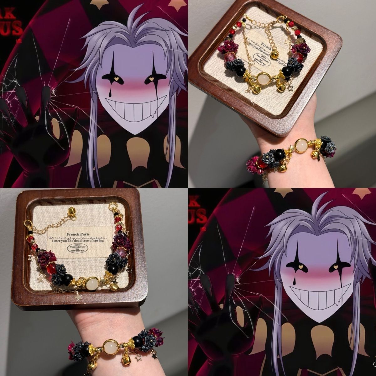 Men Accessories Jewellery - 女性用ビーズブレスレットゲームアニメ「ザ・フリーク・サーカス」ピエロ・ハーレクイン 仮装用小道具 男性用ギフト カップルブレスレット