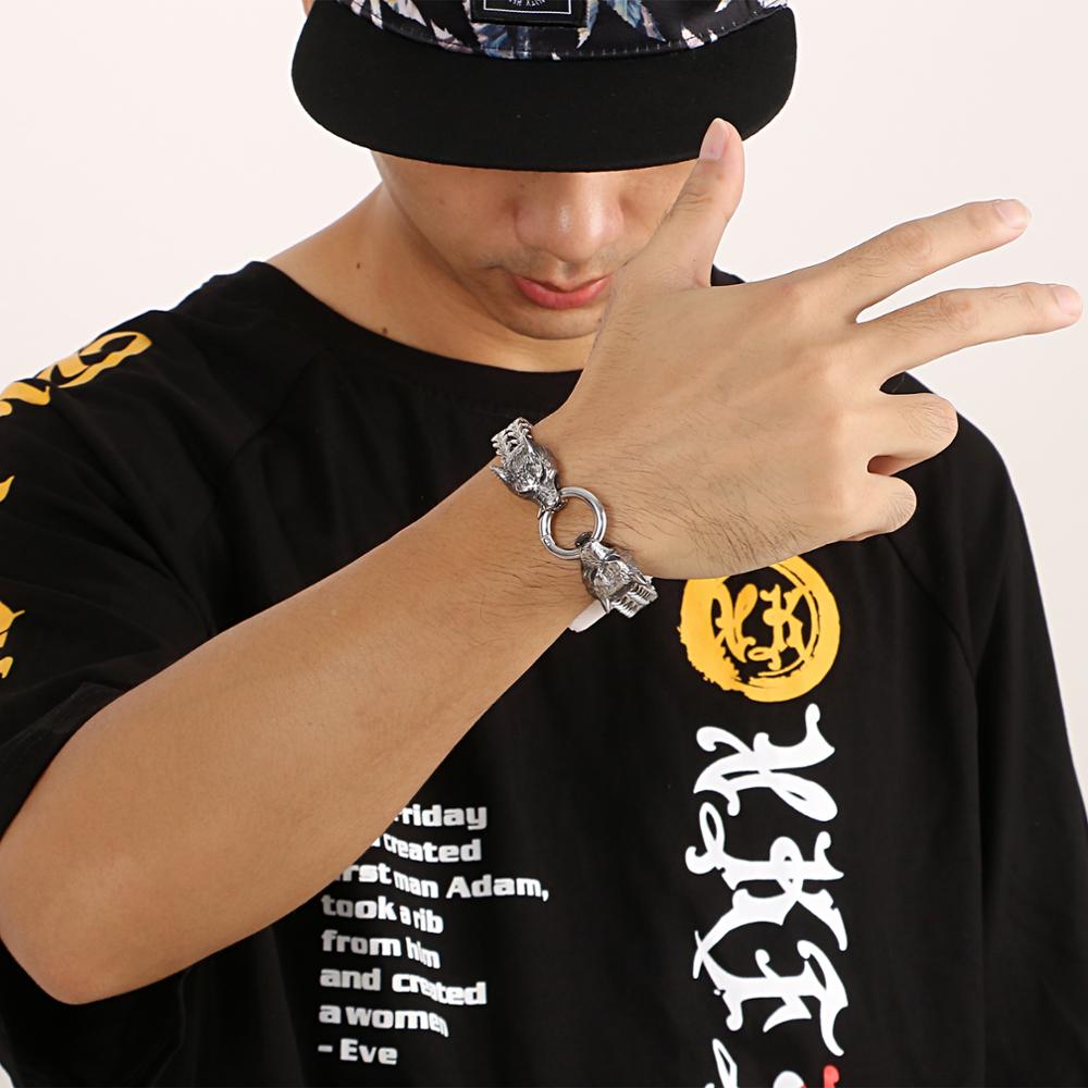 Men Accessories Bd - KALEN 19-23 センチメートルロックバイキングウルフチャームブレスレットメンズステンレス鋼メッシュチェーンパンクブレスレットバイカージュエリーギフトアクセサリー