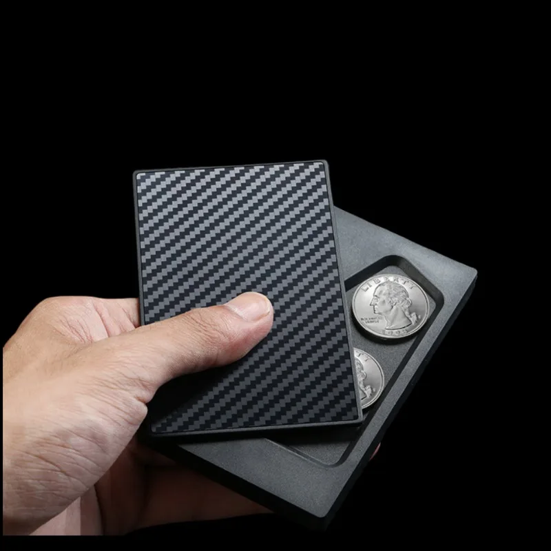 Card Case Minimalist - 男性用クレジットカードホルダー,コインボックス,自動的にポップアップカーボンファイバー,アンチRFIDカードホルダー,新しいアルミニウムと薄いボックス