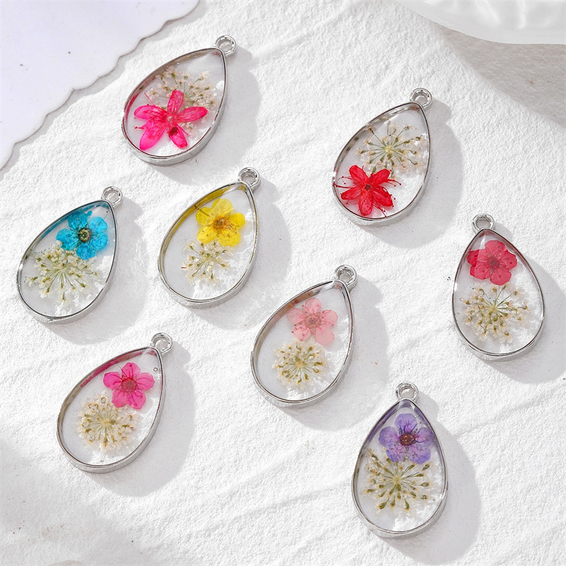 Men Accessories Locket - 最新 30 ピース/ロットカラー天然ドライフラワーコアジオメトリ水滴形状合金フローティングロケットビーズ diy ジュエリーアクセサリー