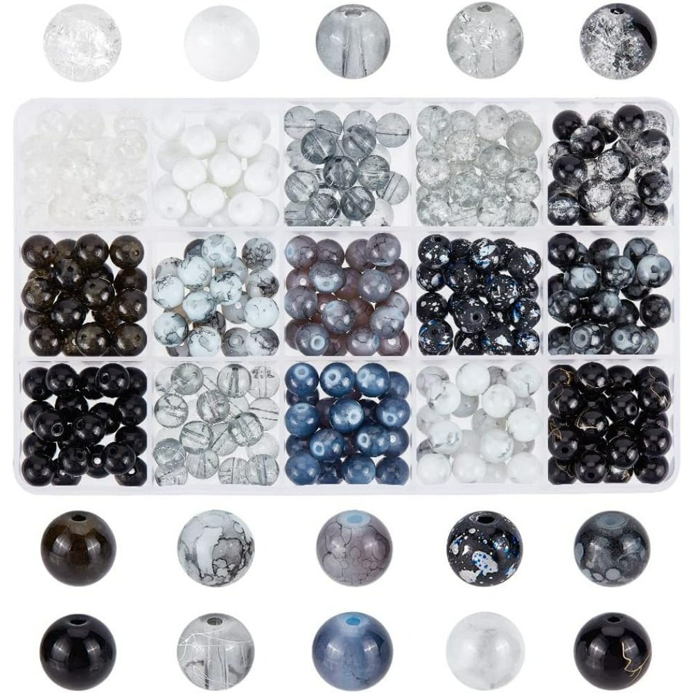 Men Accessories Jewellery - 300 個 8 ミリメートルブラックガラスビーズ 15 色ブレスレットビーズ大理石ルースビーズクラックルベーキング塗装ビーズスペーサー男性用キット