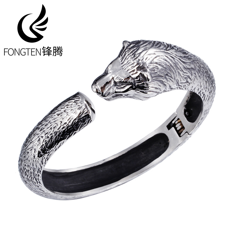 Men Accessories Bd - Fongten バイキングウルフヘッドステンレス鋼メンズバングルユニークなニッチファッションスタイルゴシックアクセサリーファッションジュエリーギフト