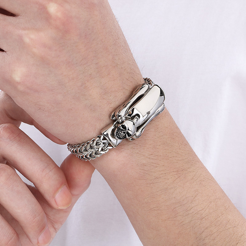 男性用二列スケルトンチェーンブレスレット,厚い頭蓋骨のデザイ - Men Accessories Bd のレビューと価格