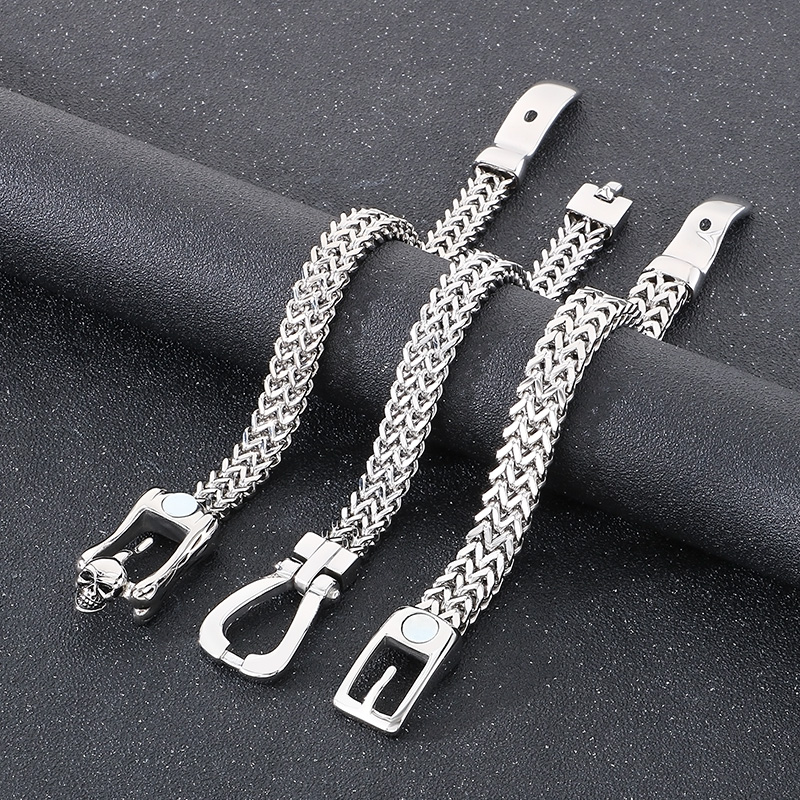 男性用二列スケルトンチェーンブレスレット,厚い頭蓋骨のデザイ - Men Accessories Bd のレビューと価格