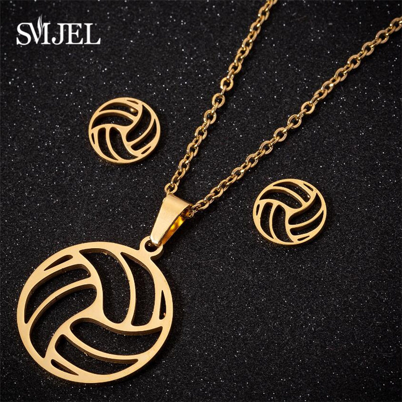 女性のためのステンレス鋼のネックレスとイヤリングのセット,ボ - Men'S Volleyball Accessories のレビューと価格