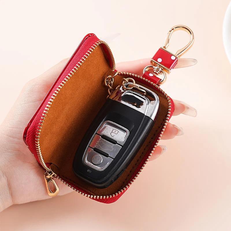 水玉模様の光沢のあるパテントレザーキーポーチゴールデンジッパ - Men Accessories Store のレビューと価格