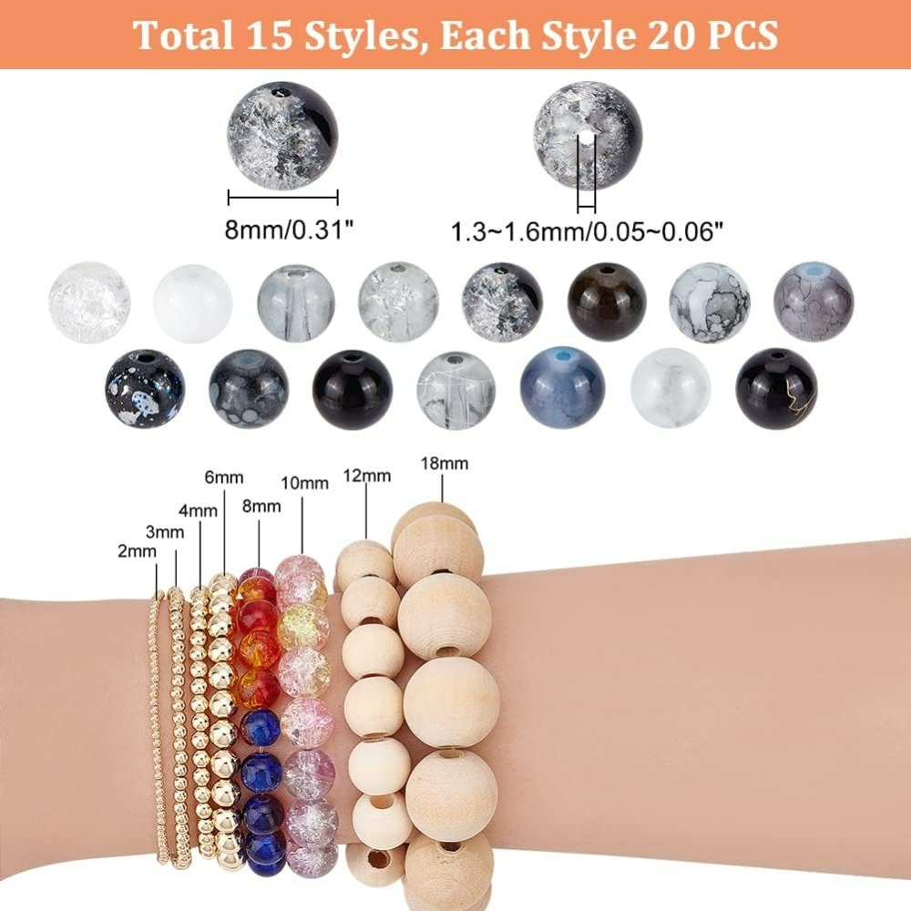 300 個 8 ミリメートルブラックガラスビーズ 15 色ブ - Men Accessories Jewellery のレビューと価格
