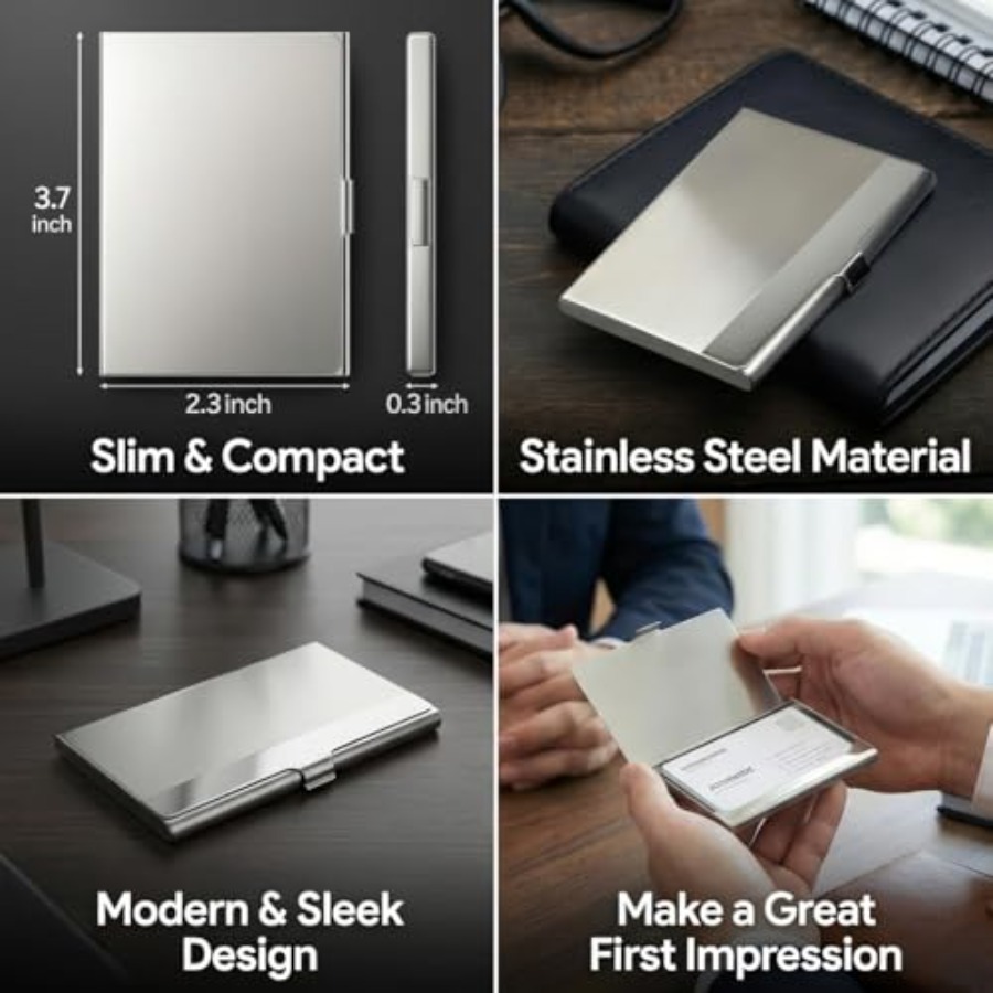 名刺入れ、男女兼用、スリムでミニマルなデザインケース、ステン - Card Case Minimalist のレビューと価格