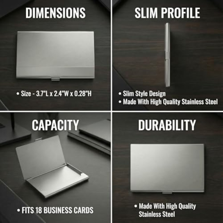 名刺入れ、男女兼用、スリムでミニマルなデザインケース、ステン - Card Case Minimalist のレビューと価格